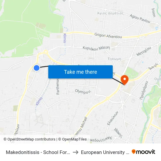 Makedonitissis - School For the Deaf to European University Cyprus map