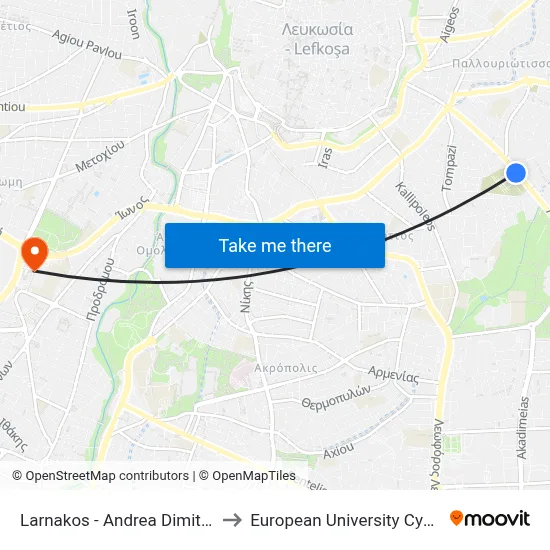 Larnaca - Andreas Dimitriou to European University Cyprus map