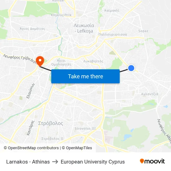 Larnakos - Athinas to European University Cyprus map