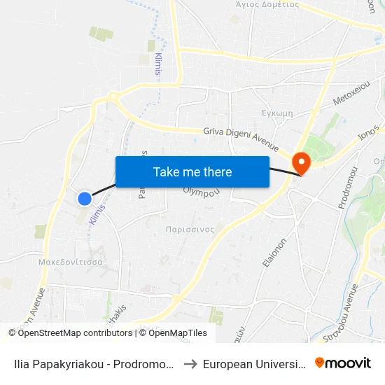Ilia Papakyriakou - Prodromou Xenofontos to European University Cyprus map
