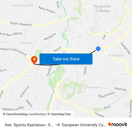 Ave. Spyrou Kyprianou - E.A.C. to European University Cyprus map