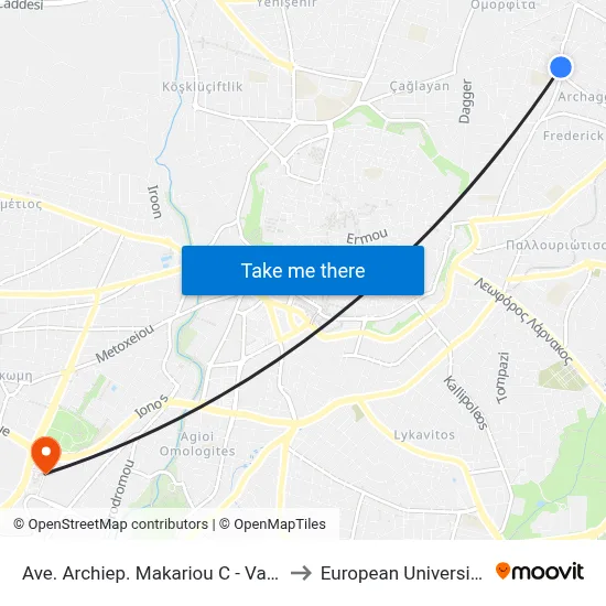 Archbishop Makarios III Avenue - Vasileos Pavlou to European University Cyprus map