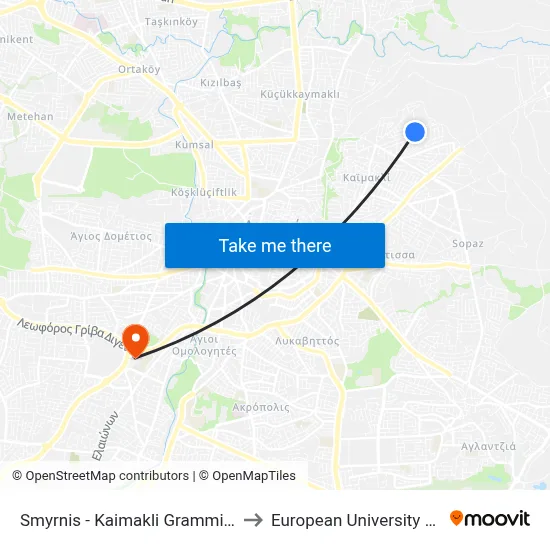 Smyrnis - Kaimakli Grammiko Park to European University Cyprus map