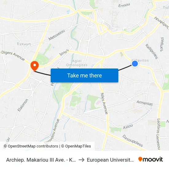 Archbishop Makarios III Avenue - Karpenisiou to European University Cyprus map