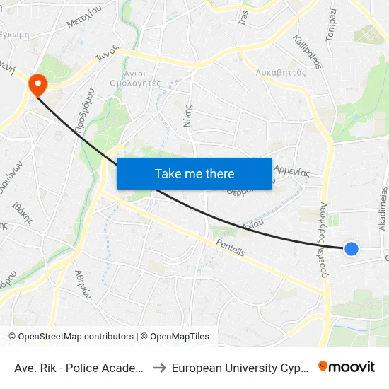 Ave. Rik - Police Academy to European University Cyprus map