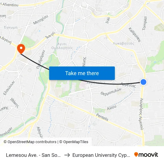 Lemesou Avenue - San Sousi to European University Cyprus map
