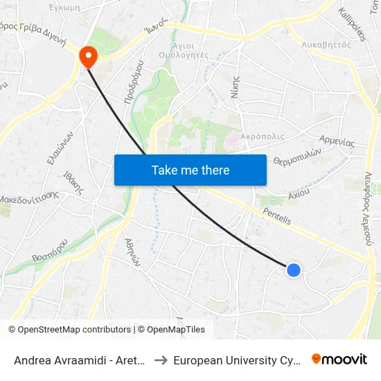 Andrea Avraamidi - Aretaeio to European University Cyprus map