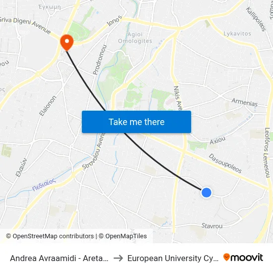 Andrea Avraamidi - Aretaeio 2 to European University Cyprus map