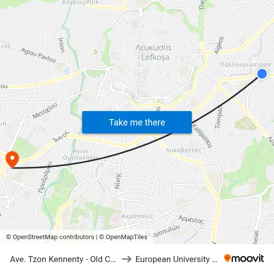 John Kennedy Ave - Old Cemetery to European University Cyprus map