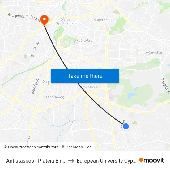 Resistance - Peace Square to European University Cyprus map