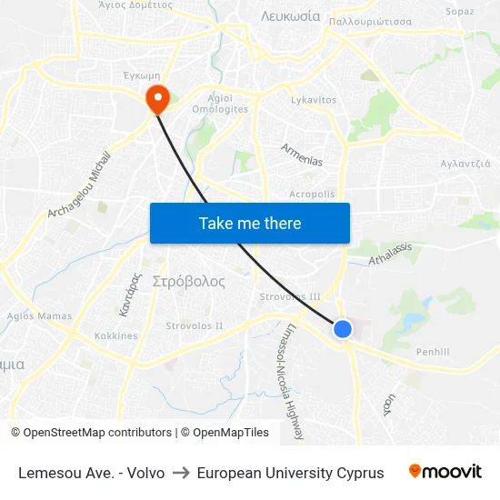 Lemesos Avenue - Volvo to European University Cyprus map