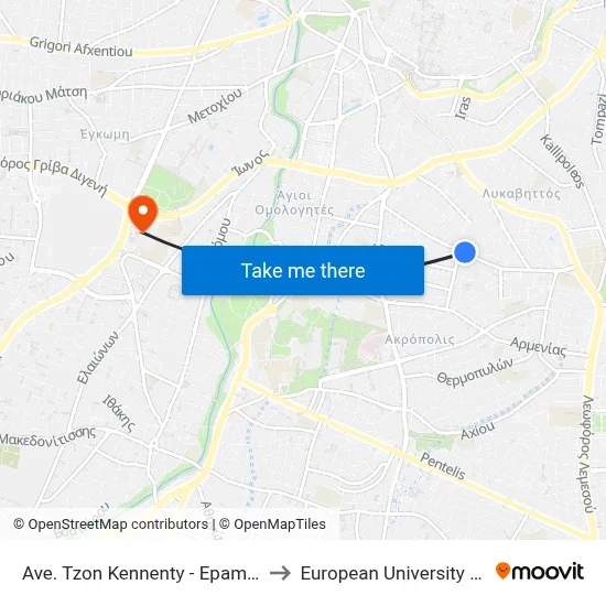 Ave. Tzon Kennenty - Epameinonda to European University Cyprus map