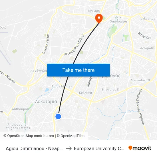 Ag. Dimitrianou - Neapoleos to European University Cyprus map