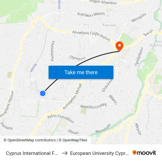 Cyprus International Fair to European University Cyprus map