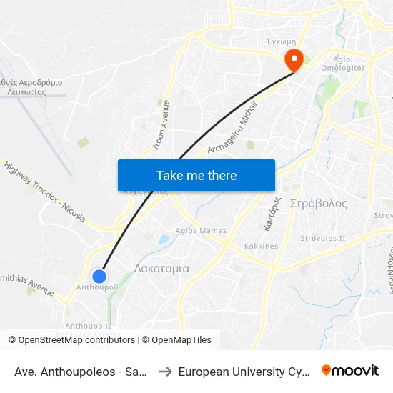 Anthoupoleos Avenue - Samos to European University Cyprus map