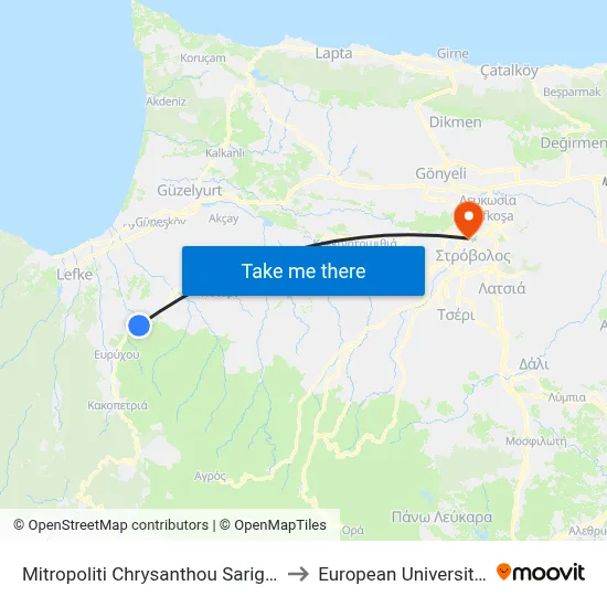 Mitropoliti Chrysanthou Sarigianni - Atsas to European University Cyprus map