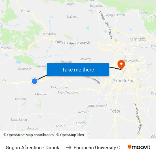 Grigori Afxentiou - Democracy to European University Cyprus map