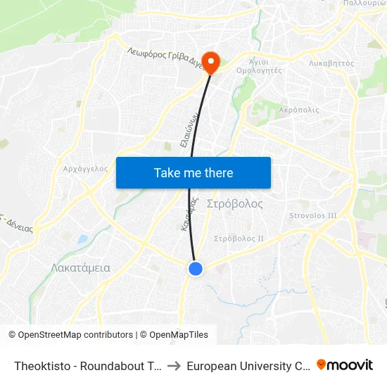 Theoktisto - Roundabout Tseriou to European University Cyprus map