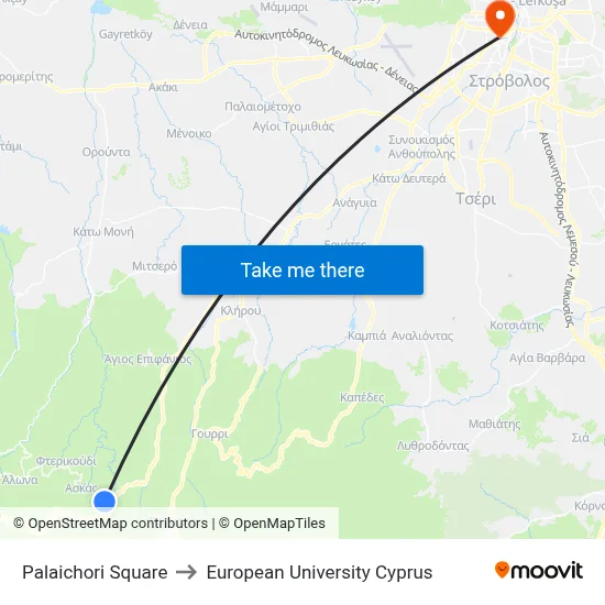 Palaichori Square to European University Cyprus map