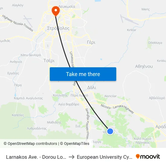 Larnaca Avenue - Dorou Loizou to European University Cyprus map