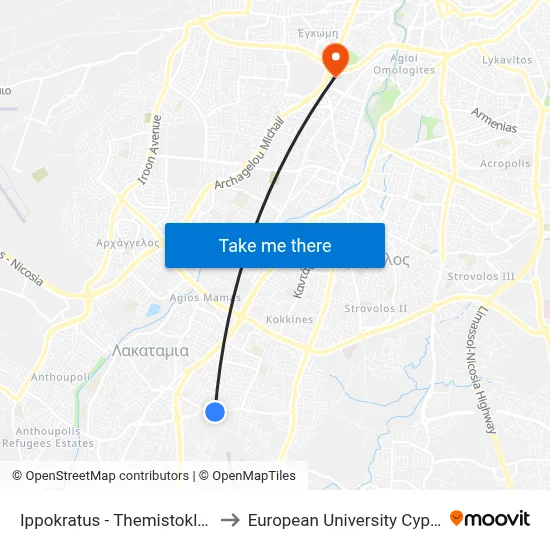 Ippokratus - Themistokleus to European University Cyprus map