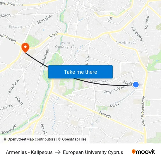 Armenia - Kalypso to European University Cyprus map