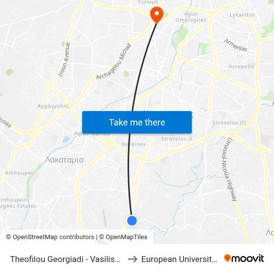 Theofilou Georgiadi - Queen Amalia to European University Cyprus map