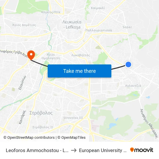 Leoforos Ammochostou - Larnakos to European University Cyprus map