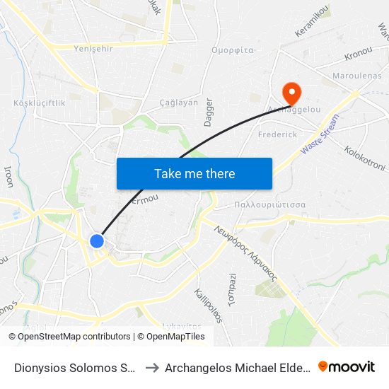 Dionysios Solomos Square B to Archangelos Michael Elders Clinic map