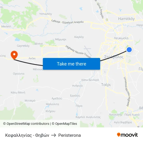 Κεφαλληνίας - Θηβών to Peristerona map