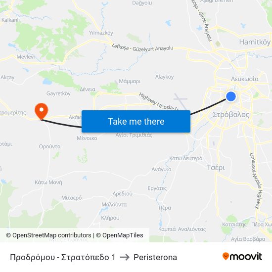 Προδρόμου - Στρατόπεδο 1 to Peristerona map