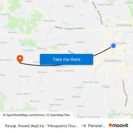 Λεωφ. Λουκή Ακρίτα to Peristerona map