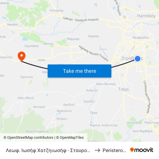 Λεωφ. Ιωσήφ Χρ. Χατζηιωσήφ to Peristerona map