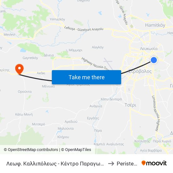 Λεωφ. Καλλιπόλεως - Κέντρο Παραγωγικότητας 1 to Peristerona map