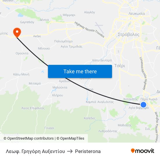 Λεωφ. Γρηγόρη Αυξεντίου to Peristerona map