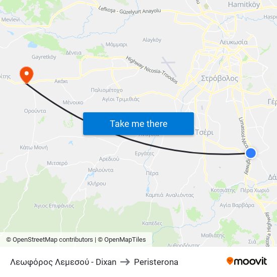 Λεωφόρος Λεμεσού - Dixan to Peristerona map