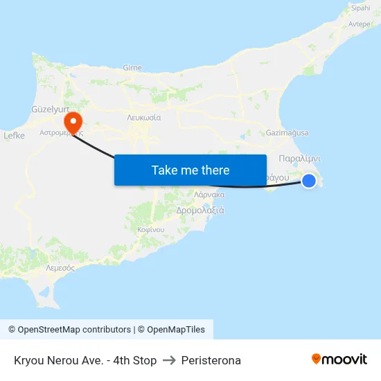 Kryou Nerou Ave. - 4th Stop to Peristerona map