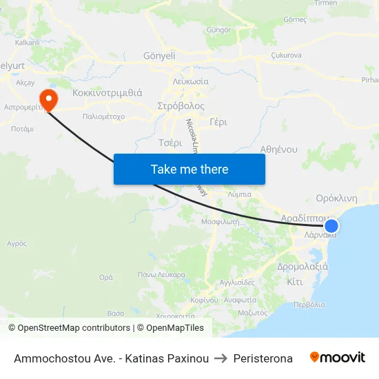 Ammochostou Ave. - Katinas Paxinou to Peristerona map