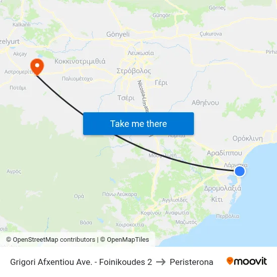 Grigori Afxentiou Ave. - Foinikoudes to Peristerona map