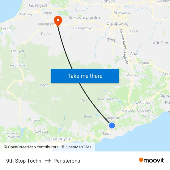 9th Stop Tochni to Peristerona map