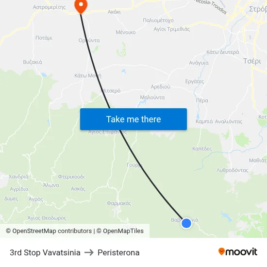 3rd Stop Vavatsinia to Peristerona map