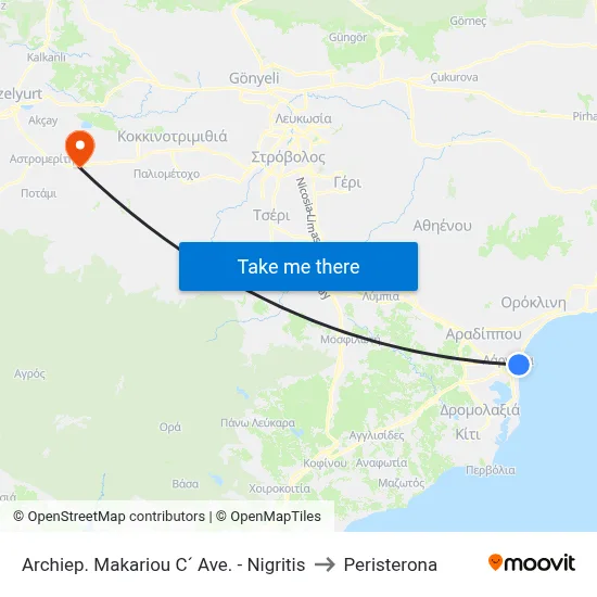 Archiep. Makariou C´ Ave. - Nigritis to Peristerona map