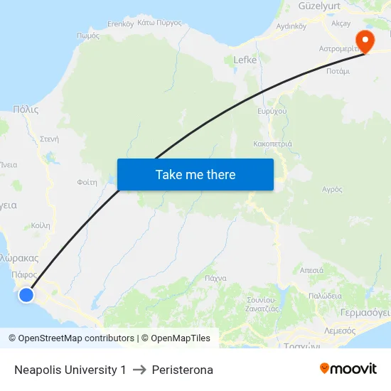 Neapolis University 1 to Peristerona map