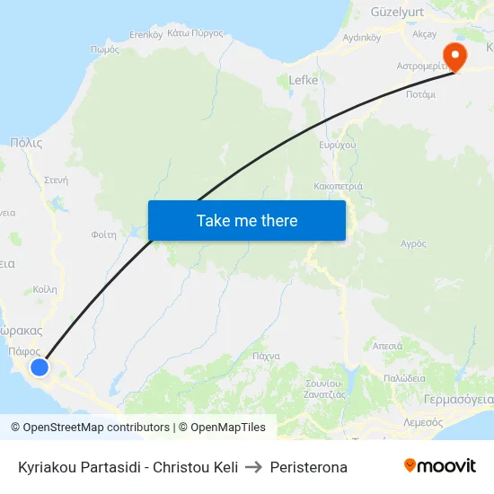 Kyriakou Partasidi - Christou Keli to Peristerona map