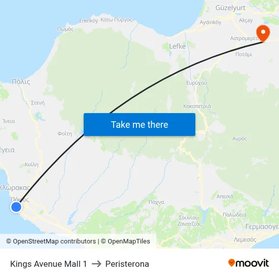 Kings Ave. Mall to Peristerona map