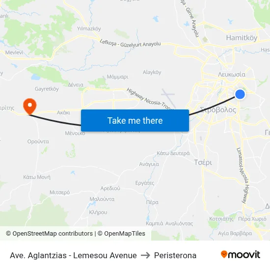 Aglantzias Ave. - Limassol Avenue to Peristerona map