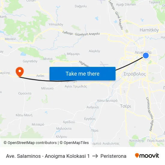 Ave. Salaminos - Anoigma Kolokasi 1 to Peristerona map