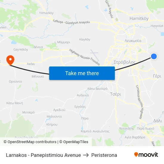 Larnakos - University Avenue to Peristerona map