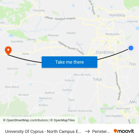 University Of Cyprus - North Campus Entrance to Peristerona map