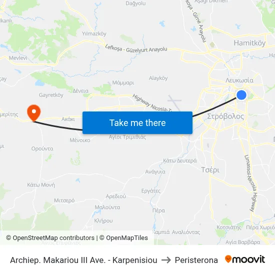 Archbishop Makarios III Avenue - Karpenisiou to Peristerona map